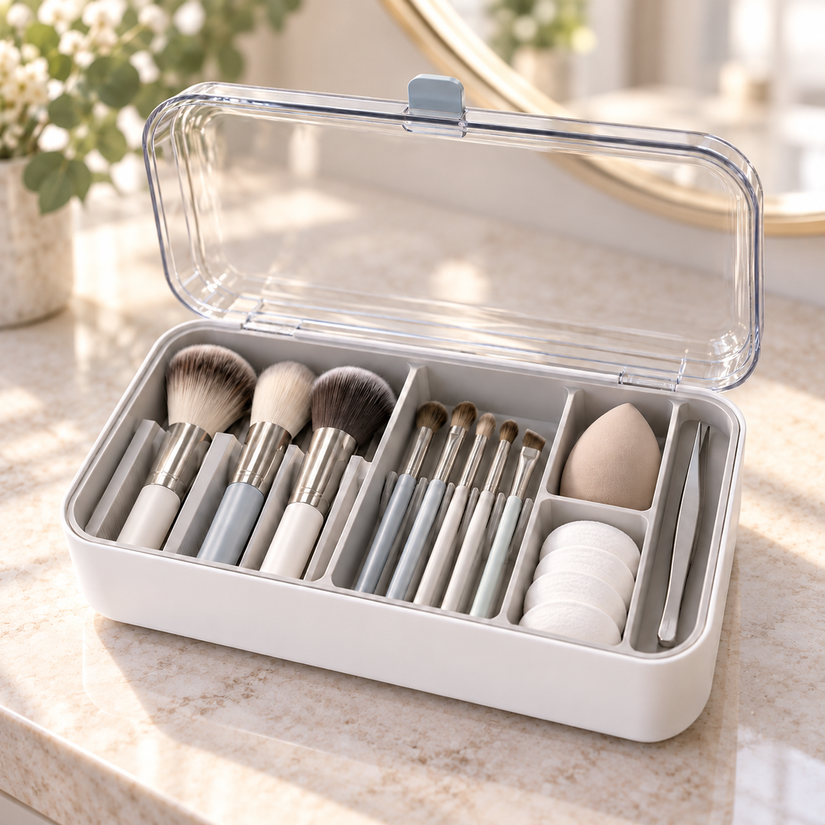 Nuvessaro Clear-Lid Divided Makeup Tool Organiser