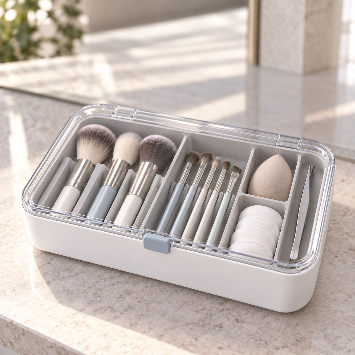 Nuvessaro Clear-Lid Divided Makeup Tool Organiser